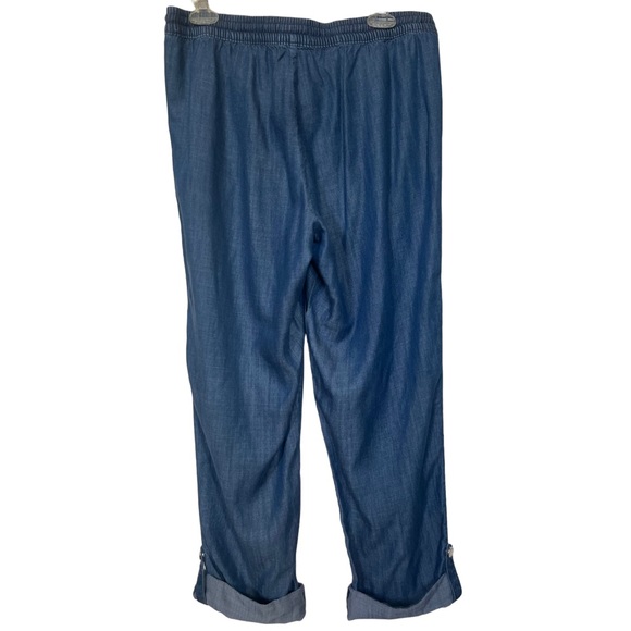 Calvin Klein Pants Chambray Blue Roll Tab Cuff Hem Drawstring Waist Size Medium - Picture 3 of 12
